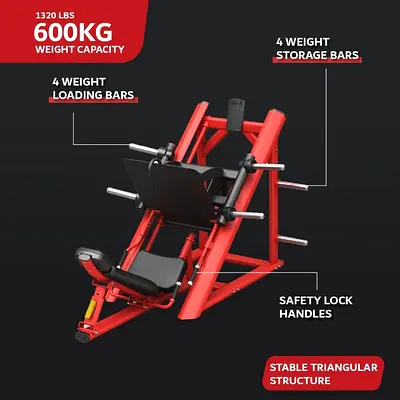 Commercial Red Leg Press Machine – Adjustable Seat & 4 Plate-Loading Bars