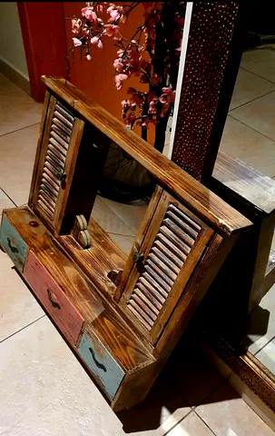 Vintage Rustic Wooden Wall Shelf with Shutter Doors and 3 Drawers. AED 390 Only!