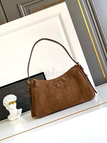 Prada Aimee Medium Shoulder Bag in Brown Suede Calfskin