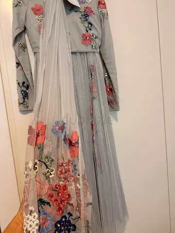 Light blue dress with glitter floral appliqué