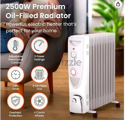 2500W Oil-Filled Radiator Heater — Portable Electric Room Heater