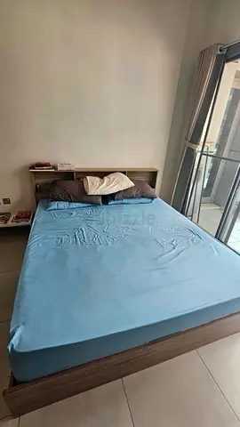Wooden double bed with headboard and mattress - excellent condition, a set with table and mirror