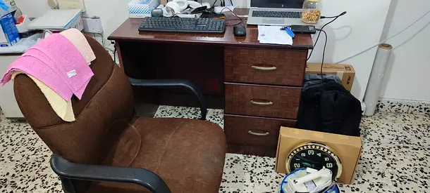 Wooden Office Desk with 3 Drawers and Brown Office Chair - Good Condition