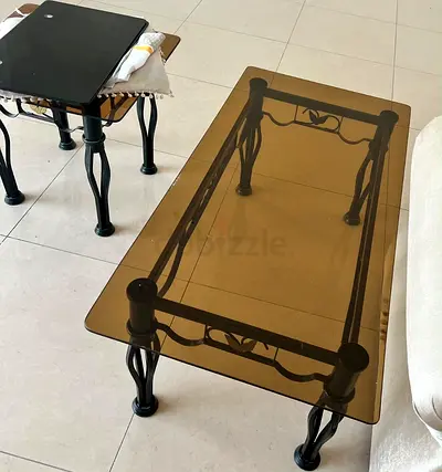 Glass Top BIG Coffee Table with Wrought Iron Frame