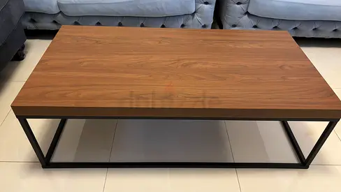 Wooden Top Coffee Table with Black Metal Frame with middle table for the living room