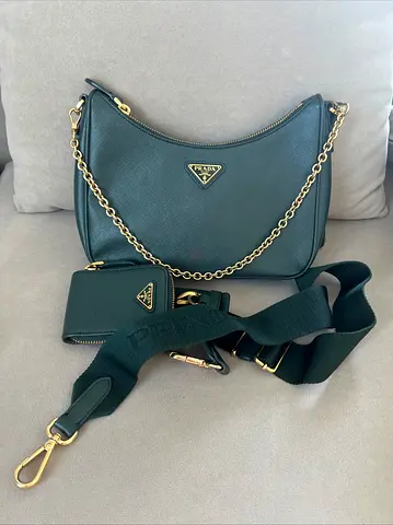 Authentic Prada Re-Edition 2005 Saffiano Leather Bag Dark Green – Used Once