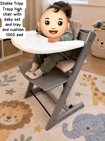 Stokke Tripp Trapp high chair with baby set, cushion and tray - grey