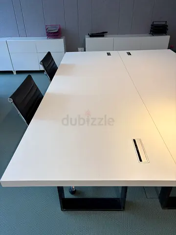 Italian designer desk 240x80, white top, black iron base