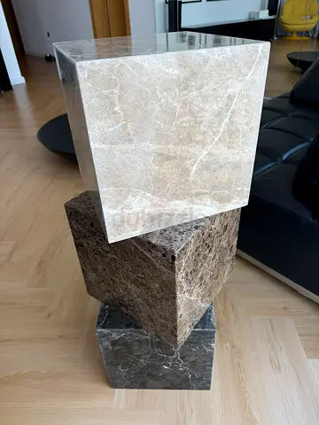 Set of 3 Marble Cube Side Tables / Pedestals - Neutral Tones