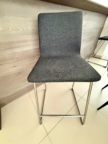 2 Grey Fabric Bar Stools - Very Good Condition