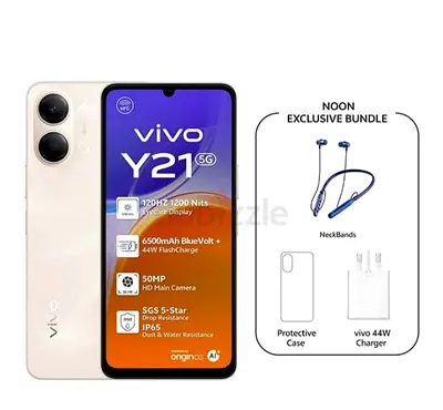 Vivo Y21 5G with 44W Charger + Case & Neckbands (Brand New)