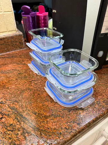 Set of 5 Glass Air-Tight Food Storage Containers with Blue Lids