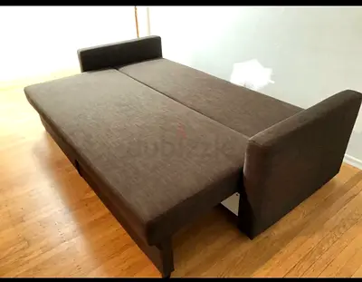 Brown fabric sofa bed - converts to double bed, good condition