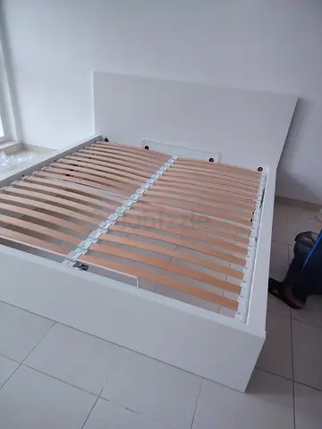 Ikea white hydraulic bed frame with comfortable mattress and 4 drawers also