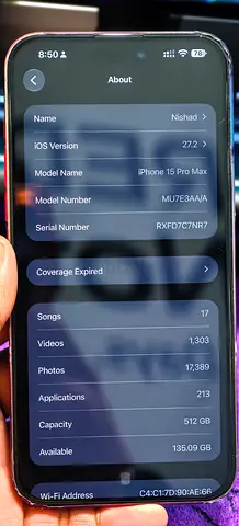 iPhone 15 Pro Max 512GB - Midnight, iOS 17.2, Good Condition