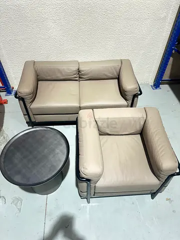2 seater Cattelan Italia Leather Sofa + Armchair + Side Table, Never Used