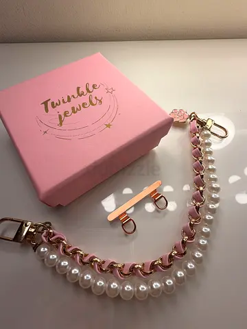 Luxury Style Pearl & Leather Phone Strap Chain with Insert Patch