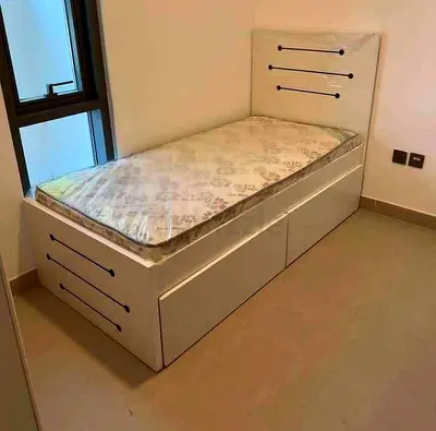 Single bed with storage drawers and mattress - White