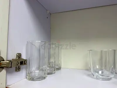 Set of clear glass tumblers 8 + mugs 4 pieces