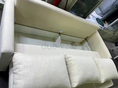 Beige 3-seater Storage Sofa Bed with Cushions - Good Condition