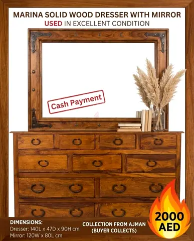 Marina solid wood dresser with mirror