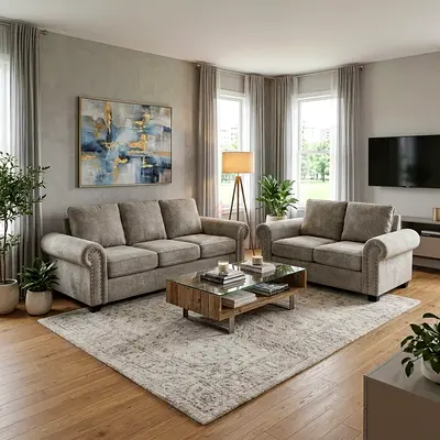 grey 3-seater sofa and 2-seater loveseat set - good condition