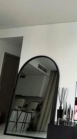 Large Full-Length Arched Floor Mirror - Black Frame