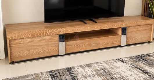 Wooden TV Entertainment Unit with Drawers - Light Oak Finish