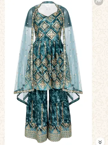 Teal embroidered sharara suit with dupatta - size approx Medium