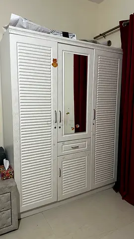 White 3-door Wardrobe with Mirror and Drawers - Good Condition