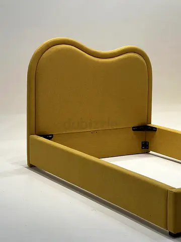 Mustard Yellow Fabric Double Bed Frame with Curved Headboard