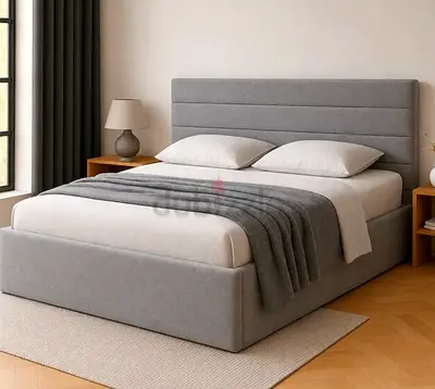 Grey upholstered King size Luxury Family Bed frame with Mattress for