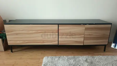 Modern low wooden TV cabinet / media console - light wood finish