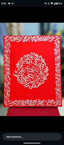 Handmade Red Calligraphy Artwork on Canvas
