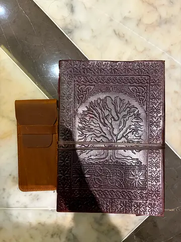 Leather notebook + pencil case for sale