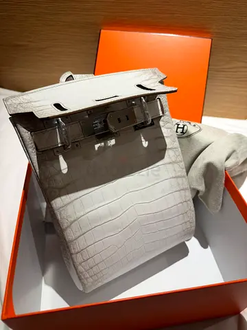 White Croc-Embossed Leather Hermès-style Top Handle Bag (with box)