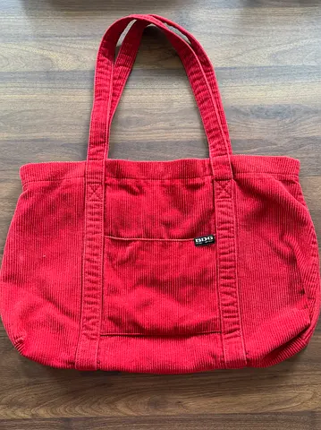 Red Corduroy Tote Bag with Front Pocket