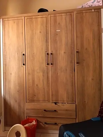 Wooden 4-Door Wardrobe with Drawers - Good Condition