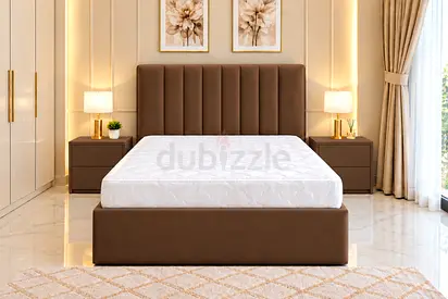 New Brown Upholstered double Bed Frame with Headboard - twin bed