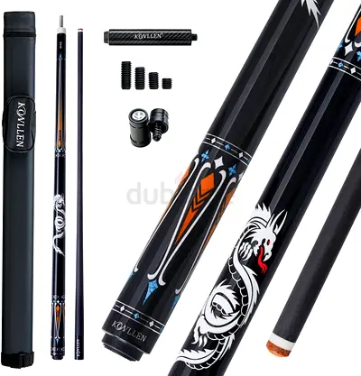 Konllen 2-Piece Pool Cue Stick with Case and Accessories - Black Dragon Design