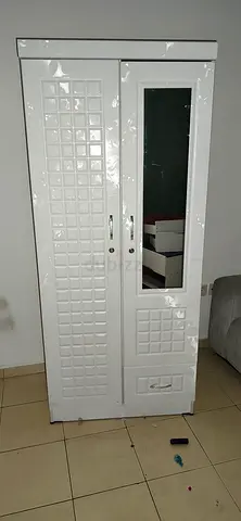 White 2-Door Wardrobe with Mirror — Good Condition