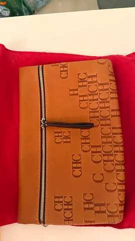 CH Carolina Herrera Tan Monogram Leather Zip Clutch