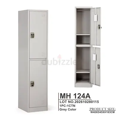 Grey 2-Door Metal Locker Cabinet (W40 x D45 x H183 cm)