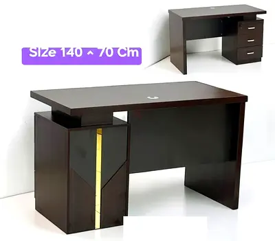 Dark Wood Office Desk with 3-Drawer Pedestal (140 x 70 cm)