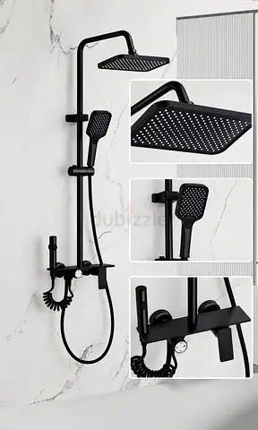 Matte Black Rainfall Shower System with Handheld and Thermostatic Mixer