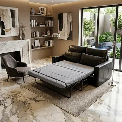 Leather 2-seater Sofa Bed , Pull-out Double Bed