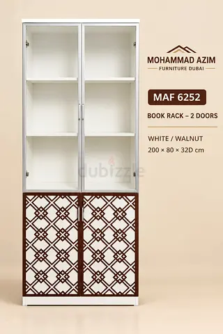 MAF 6252 2-Door Book Rack – White & Walnut, 200 x 80 x 32 cm