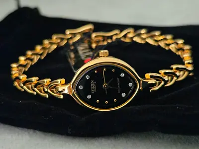 Citizen Ladies Gold-tone Bracelet Watch with Black Dial