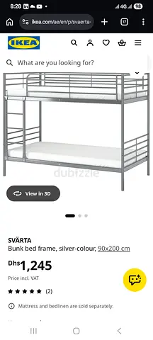 6 months used IKEA SVÄRTA Metal Bunk Bed Frame, Silver, 90x200 cm
