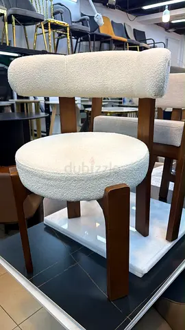 Sturdy Wooden Dining/Vanity Chair with Cream Bouclé Upholstery